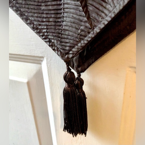 Mocha Brown Pleated Abstract Pattern Table Runner or Dresser Scarf with Tassels - Picture 3 of 3